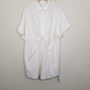 NWT Cupshe Shirt Collar Dolman Sleeve Coverup Dress‎ White Size L